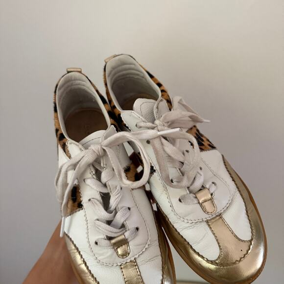 Boden Erin Retro Tennis Sneaker Femme Blanche Leopard - Picture 3 of 7